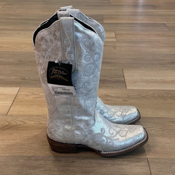 JB Dillon Reserve NWT Womens 8 Silver Glitter Embroidered Cowgirl Western Boots - Picture 2 of 15